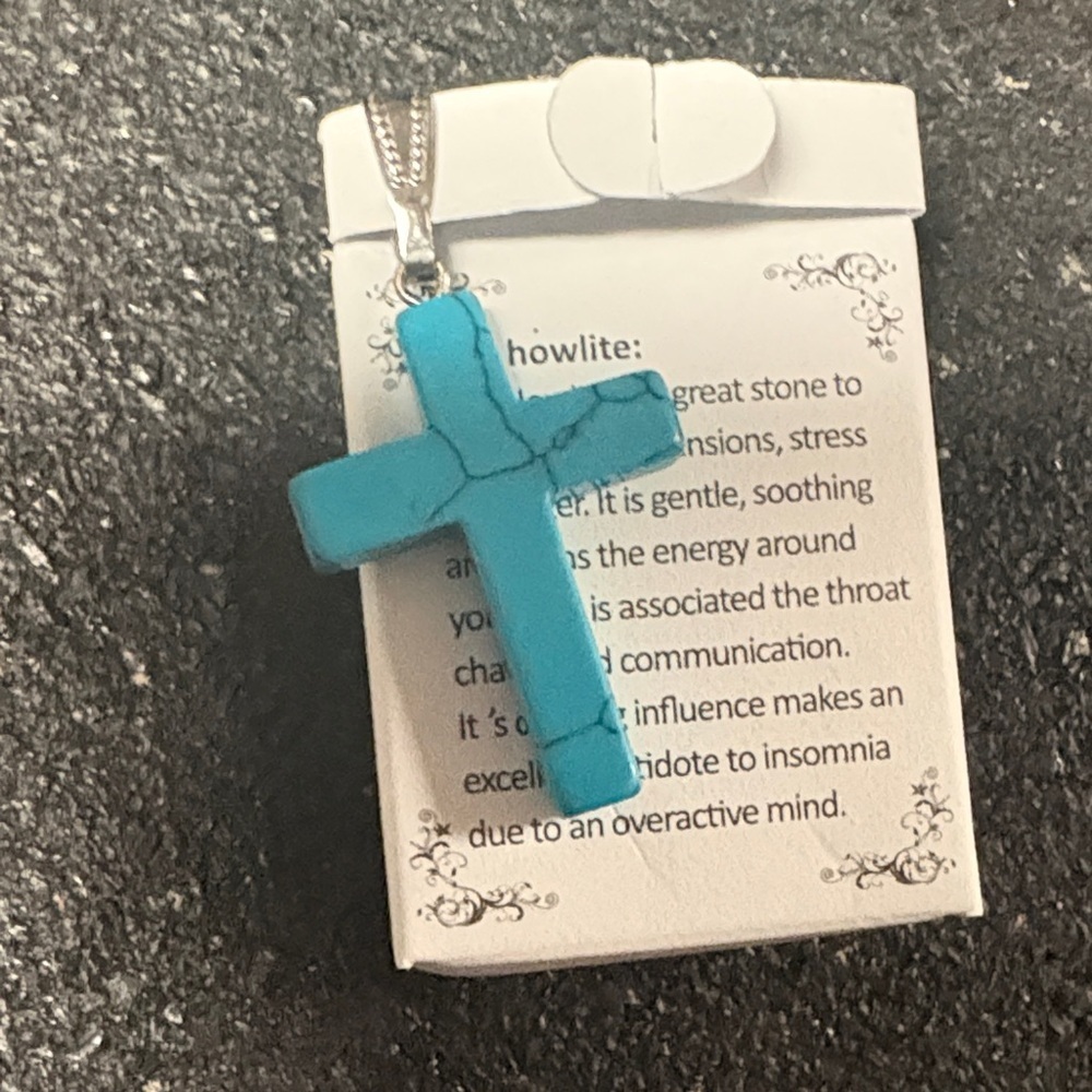 Blue Howlite Cross Pendant Necklace